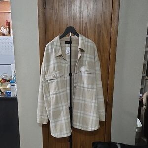 Lane Bryant Beige & White Plaid Lightweight Shacket
